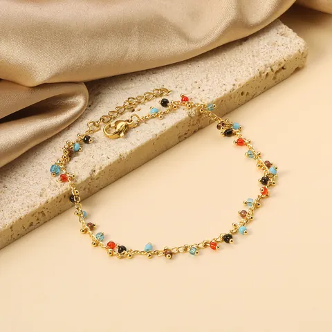 Boho Vergoldetes Edelstahl Perlen Fußkettchen Für Damen Bunte Emaille Perlen Verstellbare Strand Fußkette Schmuck