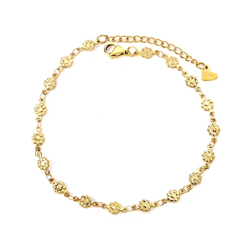 Elegant Stainless Steel Flower Anklet For Women Gold Plated Dainty Floral Chain Foot Accessory Simple Fashion Jewelry