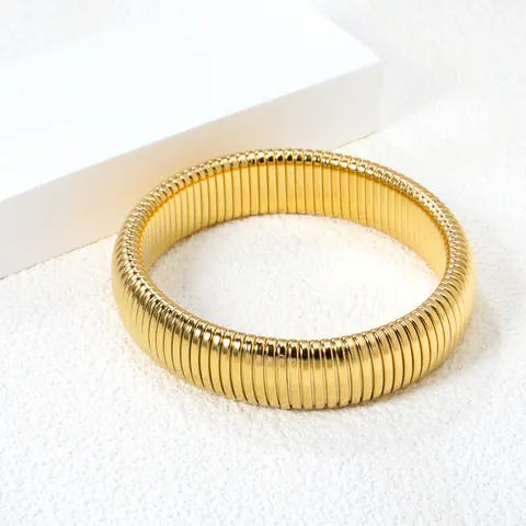 Bracciale Rigido Vintage in Acciaio Inossidabile Tubogas Per Donna Placcato Oro Minimalista Flessibile in Metallo Testurizzato