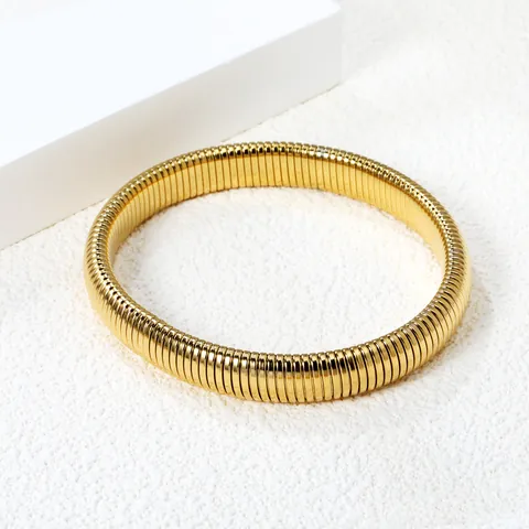 Bracciale Rigido Vintage in Acciaio Inossidabile Tubogas Per Donna Placcato Oro Minimalista Flessibile in Metallo Testurizzato