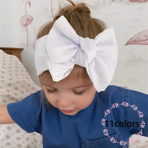 Elastic Baby Headband With Large Bow Waffle Texture Soft Polyester Hair Band For Newborn Infant Toddler Girls 11 Colors