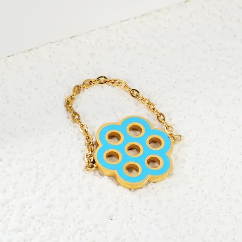 Fashion Stainless Steel Soft Chain Ring Enamel Blue Evil Eye Floral Flamingo Ladybug Horseshoe Adjustable Ring For Women Jewelry