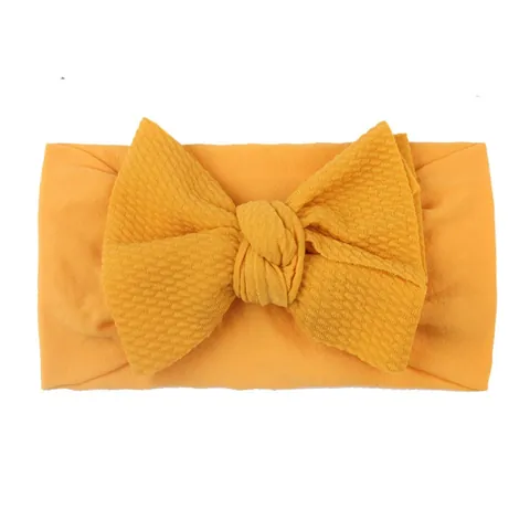 Elastic Baby Headband With Large Bow Waffle Texture Soft Polyester Hair Band For Newborn Infant Toddler Girls 11 Colors
