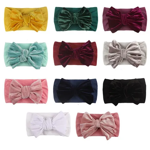 Bandeau à Nœud en Velours pour Bébé Fille Bandeau Élastique Large et Doux Accessoires de Cheveux pour Nourrissons et Tout-petits