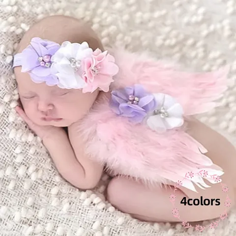Ensemble Ailes d'Ange et Bandeau Bébé Nouveau-né Plumes Strass Accessoires Photographie Nourrissons Costume Princesse
