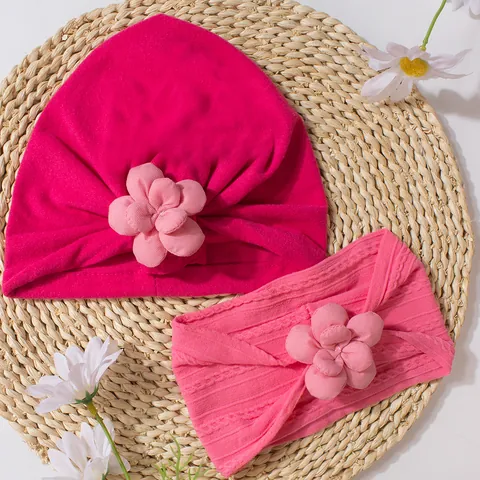 Baby Turban Hat And Headband Combo Polyester Large 3D Flower Toddler Headwrap Newborn Hair Accessories For Girls Photography Gift