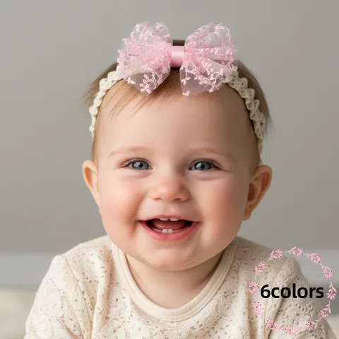 Fascia per Capelli in Pizzo Elastico con Fiocco in Rete per Neonata Morbida e Traspirante per Neonati e Bambini Piccoli