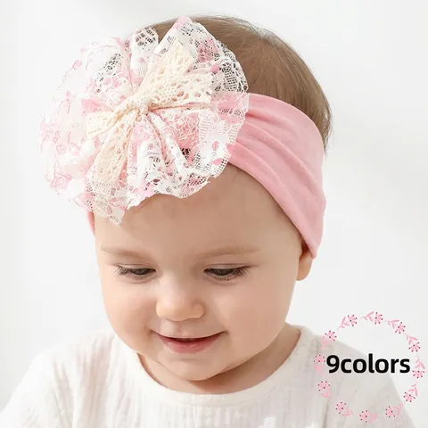 Bandeau Bébé Élastique Fleur Dentelle Nœud Doux Polyester Spandex Accessoires Cheveux Pour Nourrissons Filles