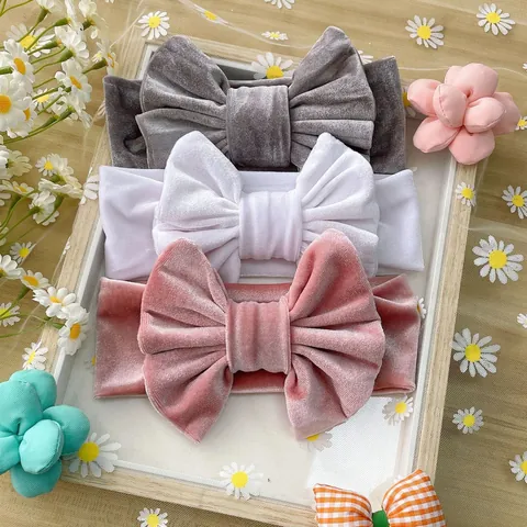 Baby Velvet Bow Headbands Elastic Wide Hairbands For Newborn Infants Toddler Girls Photography Props Cute Hair Accessories