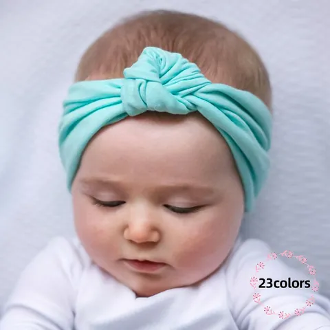 Baby Infant Nylon Knot Headband Solid Color Soft Stretchy Wide Hairband For Newborn Toddler Girls Headwear Accessories