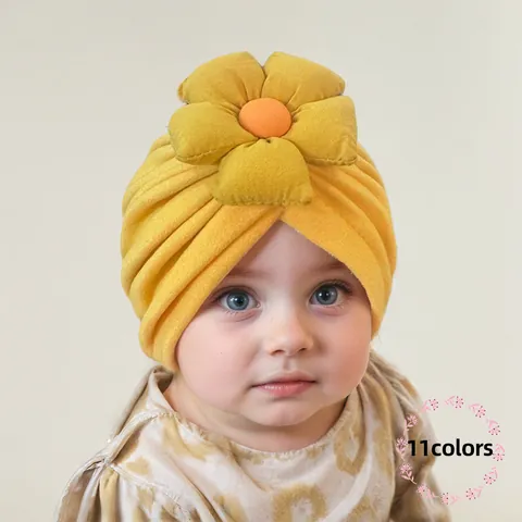 Bonnet Turban Bébé Tricoté Doux Fleur Bandeau Nouveau-né Bonnet Pour Filles Style Bohême Floral Couvre-chef