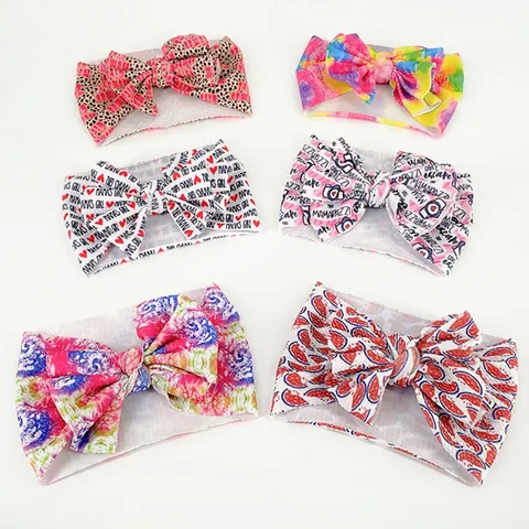Baby Meisje Hoofdband Hoge Elasticiteit Geribbeld Grote Strik Tulband Bloemen Luipaard Tie Dye Print Kinderen Haaraccessoires