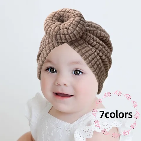 Baby Turban Hat Waffle Knit Donut Knot Beanie Solid Color Soft Elastic Infant Toddler Headwrap Autumn Winter Baby Hat