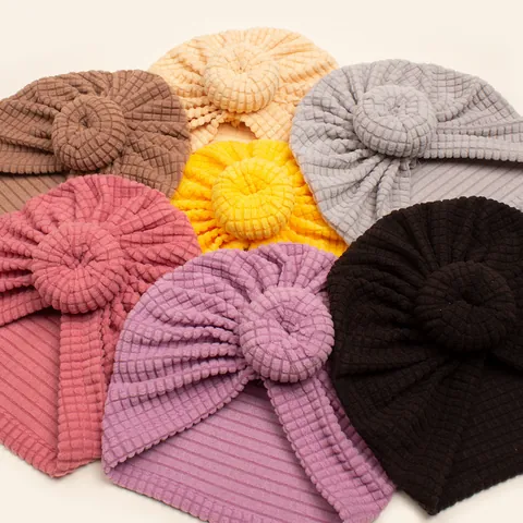 Baby Turban Hat Waffle Knit Donut Knot Beanie Solid Color Soft Elastic Infant Toddler Headwrap Autumn Winter Baby Hat