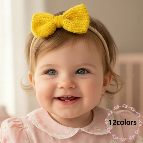 Baby Knitted Bow Headband Elastic Polyester Spandex Soft Warm Solid Color Newborn Infants Toddlers Hair Accessories