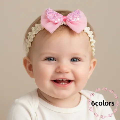 Soft Elastic Baby Lace Headband With Double Layer Mesh Sequin Butterfly Bow For Infants Toddlers Newborns Hair Accessories