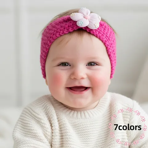 Cute Infant Knit Headband With Large Flower Decor Elastic Soft Crochet Hair Band For Toddler Girls Winter Warm Hair Accessories