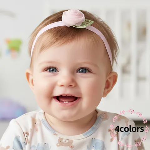 3D Roos Baby Hoofdband Elastisch Gaas Bloem Haarband Zacht Comfortabel Baby Hoofddeksel Pasgeboren Meisjes Accessoires