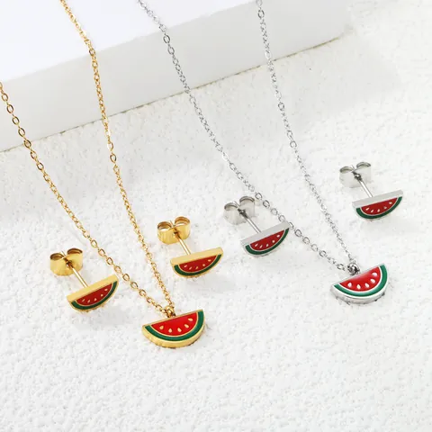 Stainless Steel Enamel Jewelry Set Cute Fruit Animal Butterfly Necklace Stud Earrings Fashion Accessory For Women Kids