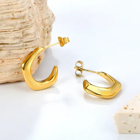 Orecchini a Bottone Minimalisti in Acciaio Inossidabile a Forma di C Spessi Irregolari per Donna Gioielli Geometrici Placcati Oro