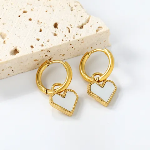 French Luxury Stainless Steel Gold Silver Plated Heart Cherry Hoop Earrings With Shell Enamel For Women Vintage Elegant Jewelry