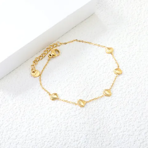18K Gold Plated Stainless Steel Bracelet With Shell Plane Clover Crown Heart Charms Adjustable Jewelry Gift For Women