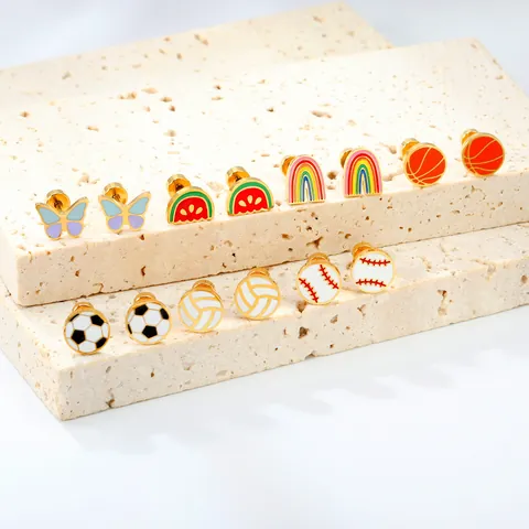 Edelstahl Vergoldet Emaille Ohrstecker Für Damen Mädchen Frisch Süß Regenbogen Weihnachtsbaum Schmetterling Schmuck Geschenk