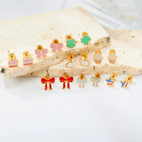 Edelstahl Vergoldet Emaille Ohrstecker Für Damen Mädchen Frisch Süß Regenbogen Weihnachtsbaum Schmetterling Schmuck Geschenk