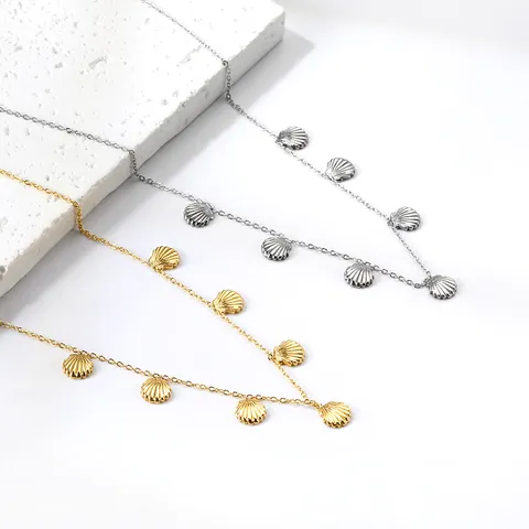 Collar con Colgante de Acero Inoxidable Concha Cereza Corona Libélula para Mujer Chapado en Oro Plata Joyas Minimalistas