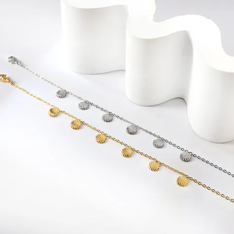 Fashion Stainless Steel Seashell Anklet For Women Gold Silver Plated Beach Jewelry Adjustable Foot Chain Waterproof Hypoallergenic Summer Accessory