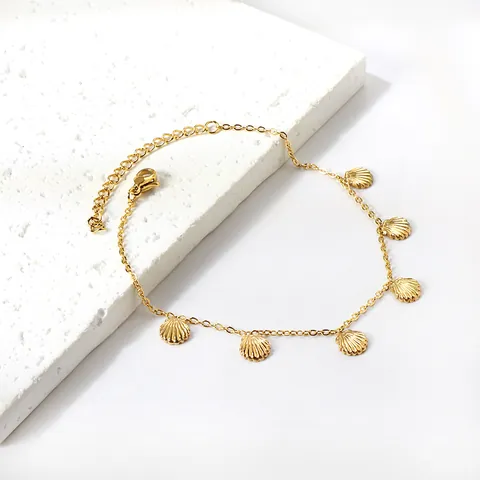 Fashion Stainless Steel Seashell Anklet For Women Gold Silver Plated Beach Jewelry Adjustable Foot Chain Waterproof Hypoallergenic Summer Accessory