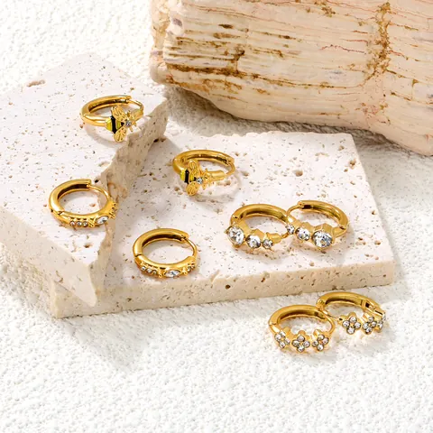 Minimalist Stainless Steel 18K Gold Plated Huggie Hoop Earrings French Luxury Geometric Zirconia Earrings For Women Jewelry