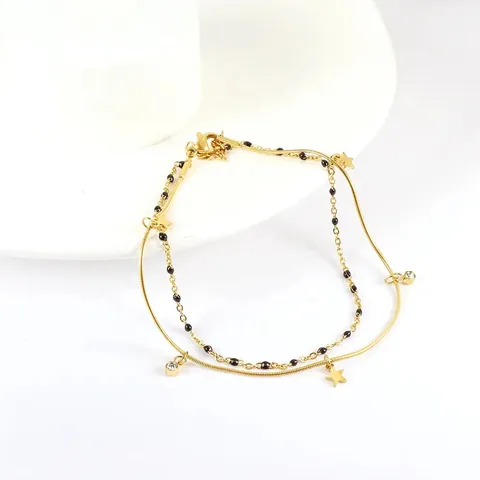 18K Gold Plated Stainless Steel Double Layer Butterfly Clover Star Anklet For Women Fashion Jewelry Adjustable Foot Chain Gift