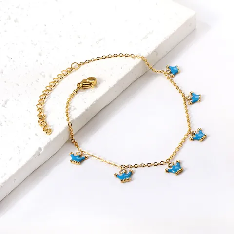 18K Gold Plated Stainless Steel Anklet For Women Colorful Enamel Flower Butterfly Crown Star Moon Adjustable Foot Chain Jewelry