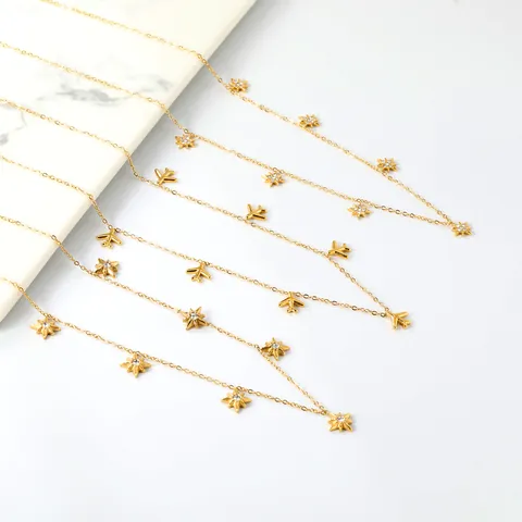 Fashion Stainless Steel Pendant Necklace For Women Gold Silver Octagram Star Airplane Heart Moon Dainty Clavicle Chain Jewelry