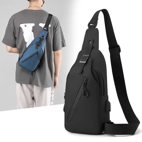 Sac de Poitrine Extérieur Imperméable pour Hommes Port de Charge USB Sac Bandoulière Multicouche Sac à Dos Messenger Décontracté Business pour Hommes