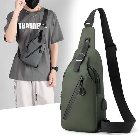 Sac de Poitrine Extérieur Imperméable pour Hommes Port de Charge USB Sac Bandoulière Multicouche Sac à Dos Messenger Décontracté Business pour Hommes