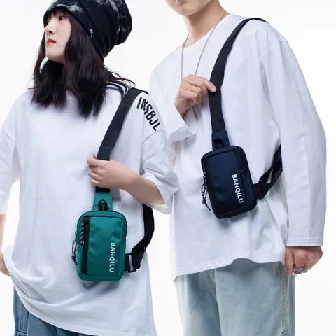 Fashion Unisex Nylon Crossbody Bag Trendy Letter Print Mini Phone Bag Waterproof Streetwear Chest Bag For Outdoor Travel