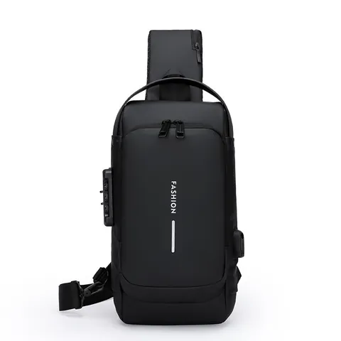 Borsa da Petto Antifurto da Uomo Ricarica USB Impermeabile Borsa a Tracolla Per Viaggi d'Affari Borsa Monospalla Adatta per iPad 9.7 Pollici