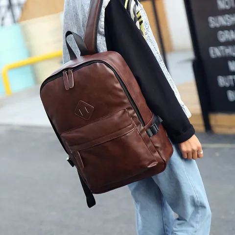 Sac à Dos Décontracté en Cuir PU pour Hommes et Femmes Léger Grande Capacité Sac d'École Sac de Voyage Minimaliste
