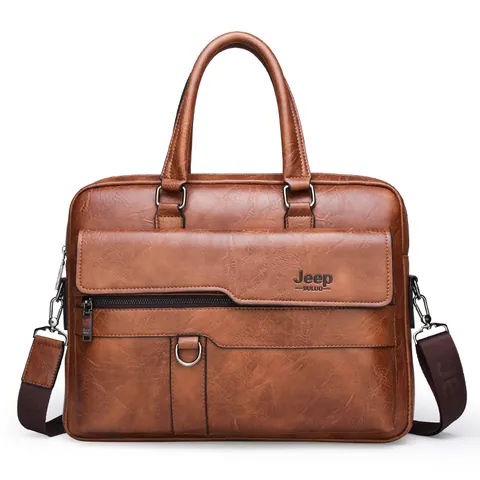 Men Business Briefcase PU Leather Litchi Pattern Waterproof Laptop Handbag Vintage Large Capacity Crossbody Shoulder Bag