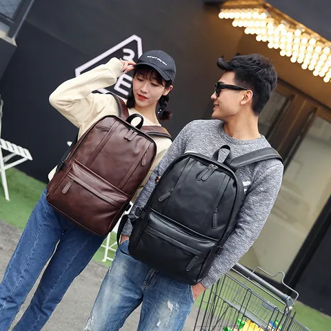Sac à Dos pour Hommes en Cuir PU Minimaliste Urbain Sac de Voyage Imperméable Cartable pour Lycéen Mode Couleur Unie