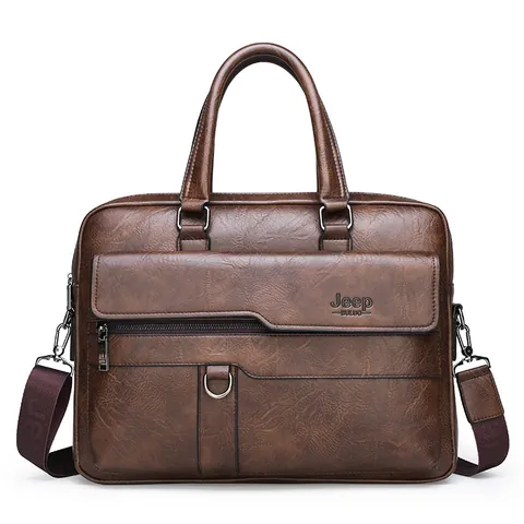 Men Business Briefcase PU Leather Litchi Pattern Waterproof Laptop Handbag Vintage Large Capacity Crossbody Shoulder Bag