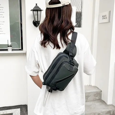 Men Urban Chest Bag Waterproof Oxford Crossbody Waist Pack Multi-Zipper Casual Travel Shoulder Sling Bag Outdoor Streetwear Bag