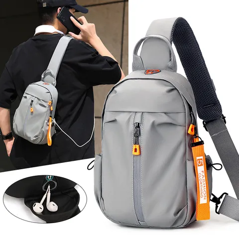 Sac de Poitrine Moderne pour Hommes Tissu Oxford Imperméable Sac à Dos Monospalla Multi Poches Avec Port de Charge USB Trou pour Écouteurs Sac Bandoulière Décontracté Voyage