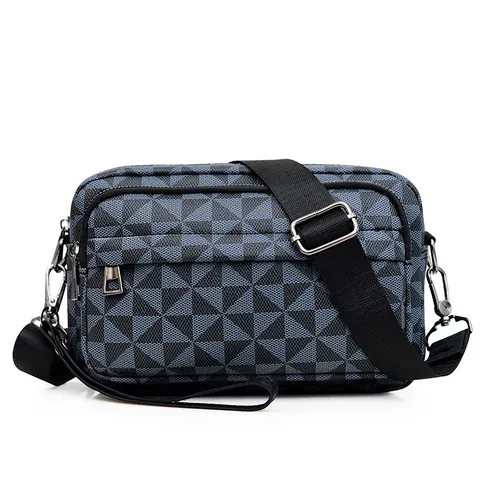 Sac Bandoulière Homme Décontracté en Cuir PU Motif Géométrique Imperméable Petit Sac à Bandoulière Multi-Poches Sac Photo pour Voyages d'Affaires Quotidien Mode Urbaine