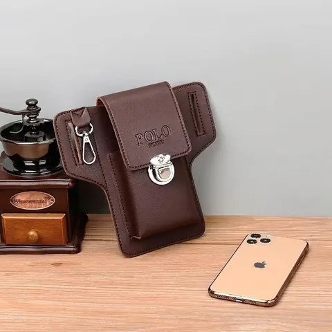 Herren PU-Leder Handy Gürteltasche Business Casual Gürtelschlaufen Halfter Mit Zigarettenfach Und Schlüsselanhänger Metallschnalle Handyhülle