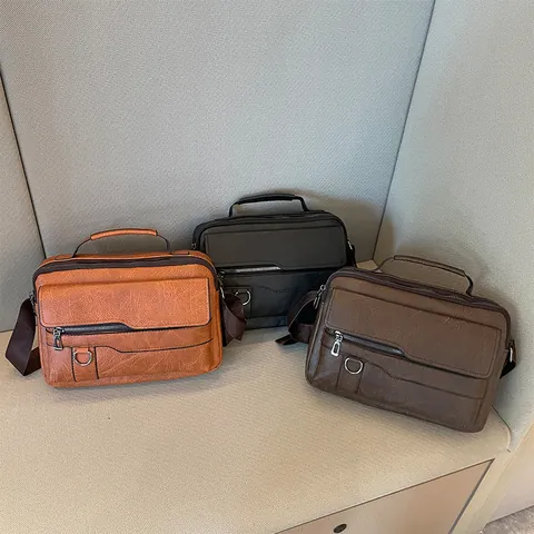 Herren Business Casual PU Leder Umhängetasche Große Kapazität Aktentasche Handtasche Mit Verstellbarem Schultergurt