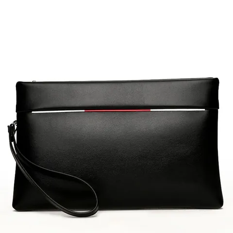 Men's Minimalist PU Leather Clutch Bag Large Capacity Business Casual Wristlet Handbag Solid Color Envelope Bag Black