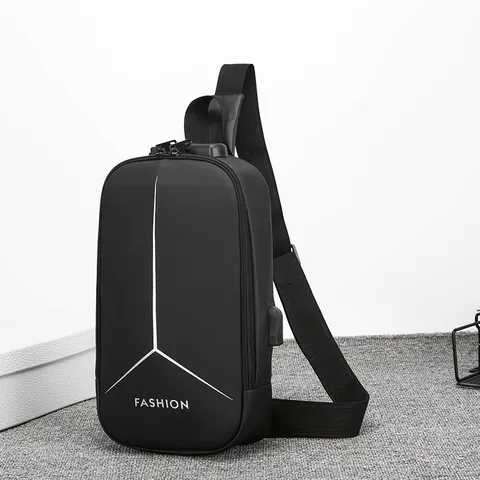 Men's Urban Anti-theft Chest Bag With USB Charging Port Waterproof PVC Hard Shell Crossbody Sling Bag For Business Travel
